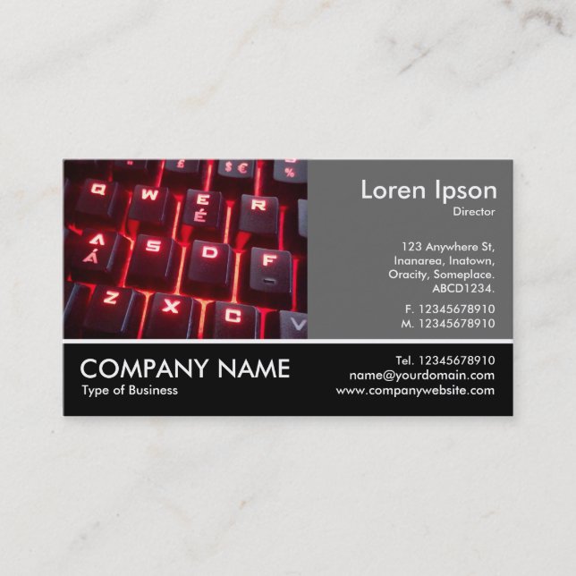 Footed Photo - 60pc Gray - Glowing Keyboard Business Card (Front)