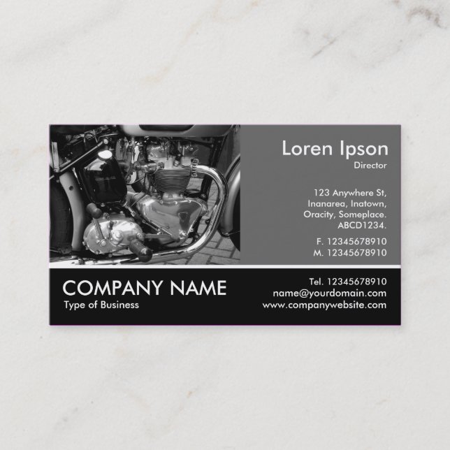 Footed Photo - 60pc Gray - Motorbike Engine Business Card (Front)