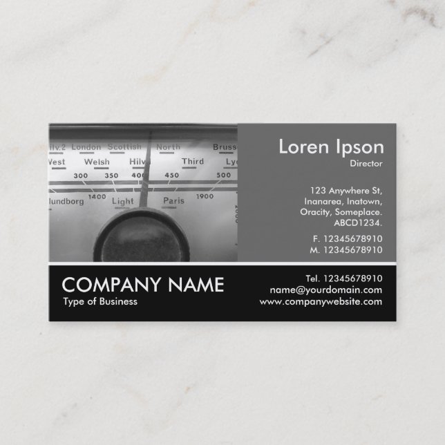 Footed Photo - 60pc Gray - Old UK Radio Dial Business Card (Front)