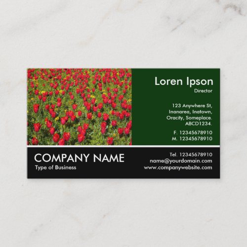 Footed Photo _ Dk Green _ Red Tulips Business Card