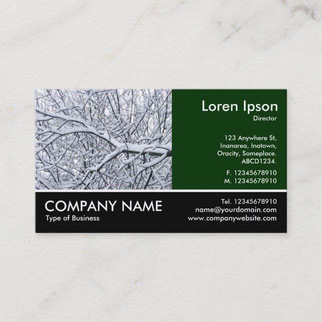 Footed Photo - Dk Green - Snowy Branches Business Card (Front)