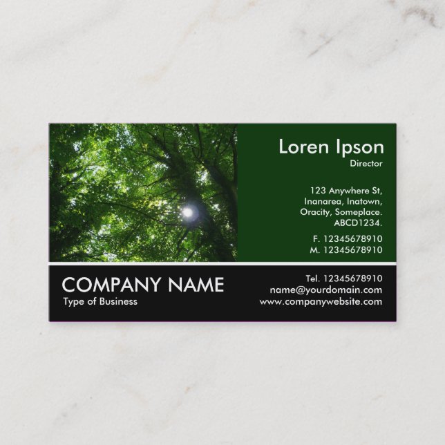 Footed Photo - Dk Green - Sun in The Trees Business Card (Front)