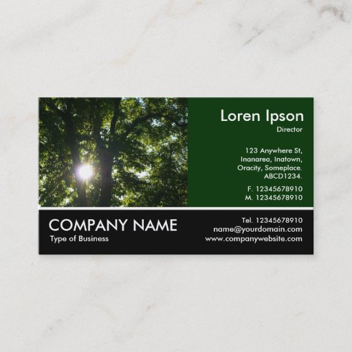 Customizable Footed Photo - Dk Green - Sun Through Trees Business Card