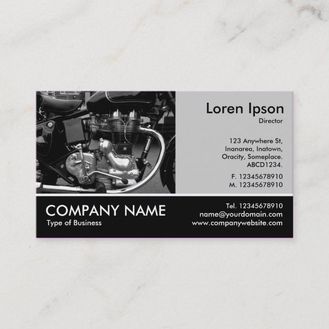 Footed Photo - Lt Gray - Motorbike Engine Business Card (Front)