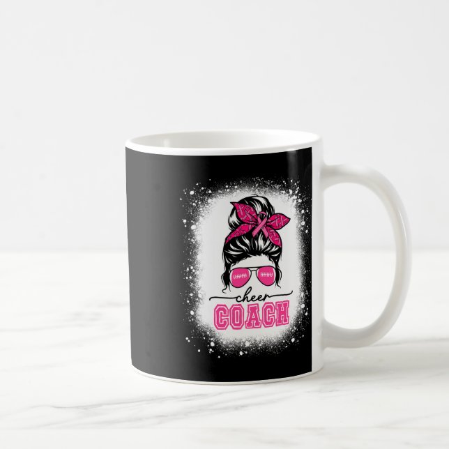 Footll Messy Bun Mom Cheer Coach Breast Cancer Ble Coffee Mug (Right)