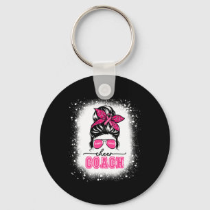 Footll Messy Bun Mom Cheer Coach Breast Cancer Ble Keychain
