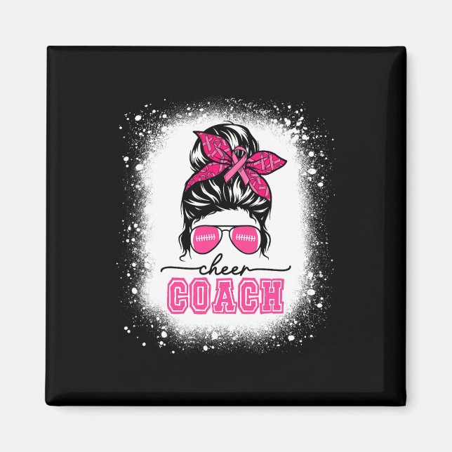 Footll Messy Bun Mom Cheer Coach Breast Cancer Ble Magnet (Front)