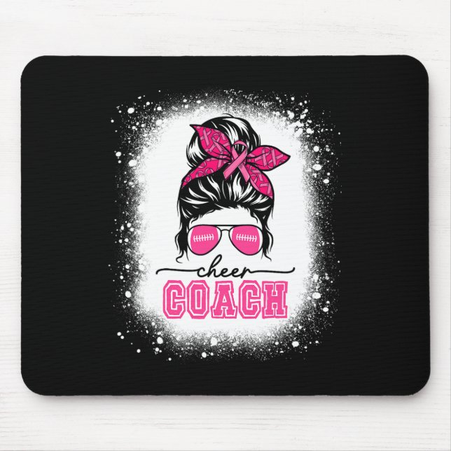 Footll Messy Bun Mom Cheer Coach Breast Cancer Ble Mouse Pad (Front)