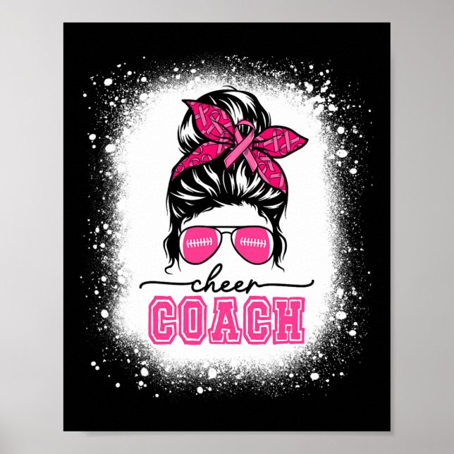 Footll Messy Bun Mom Cheer Coach Breast Cancer Ble Poster (Front)