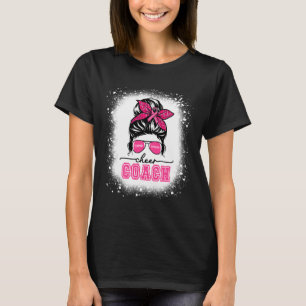 Footll Messy Bun Mom Cheer Coach Breast Cancer Ble T-Shirt