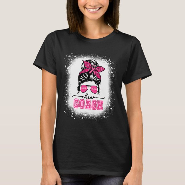 Footll Messy Bun Mom Cheer Coach Breast Cancer Ble T-Shirt (Front)