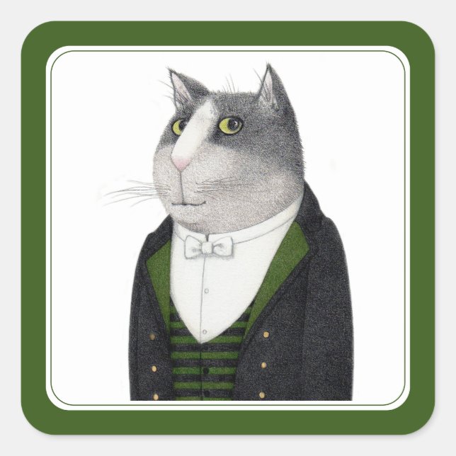 FOOTMAN CAT Small Square Stickers (Front)