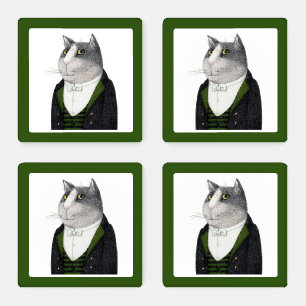 FOOTMAN CAT Square Acrylic Coasters