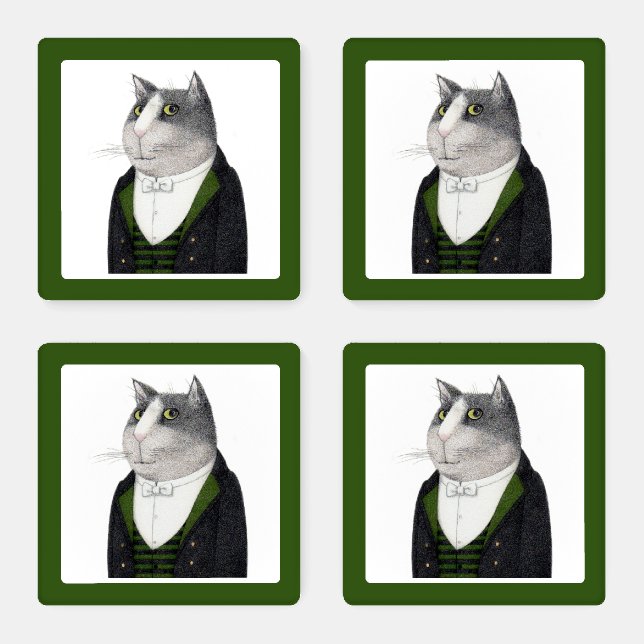 FOOTMAN CAT Square Acrylic Coasters  (Set)