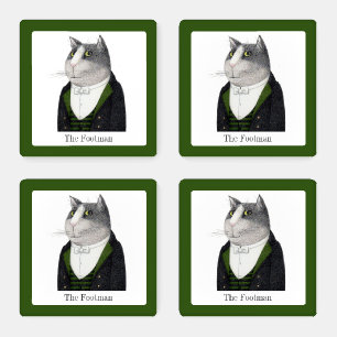 FOOTMAN CAT Square Acrylic Coasters + Text