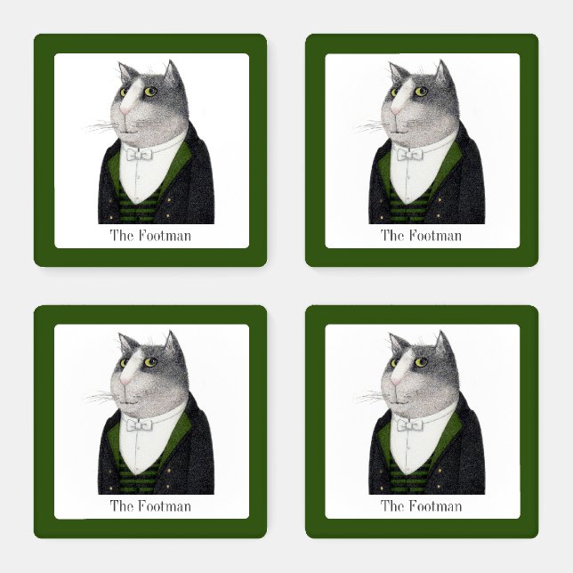 FOOTMAN CAT Square Acrylic Coasters + Text (Set)