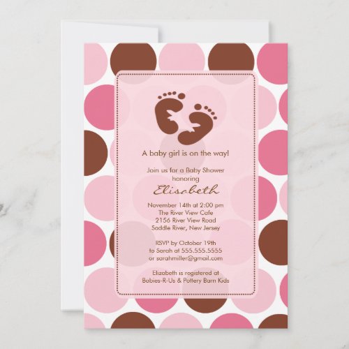 Footprint Baby Shower Invitation Pink Polka Dots