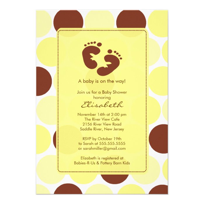 Footprint Baby Shower Invitation Yellow Polka Dots