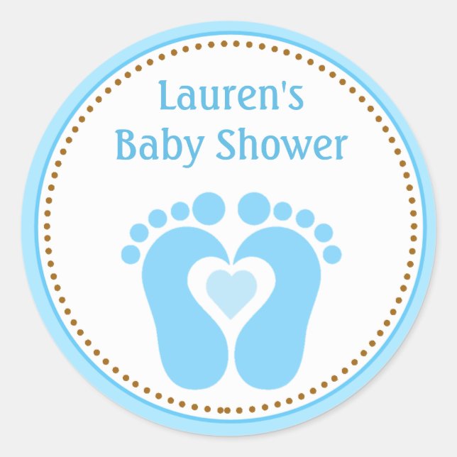 Footprint Boy Baby Shower Favor Tag Stickers (Front)