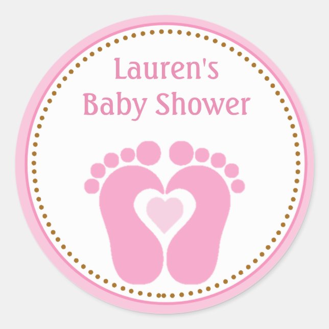 Footprint Girl Baby Shower Favor Tag Stickers (Front)