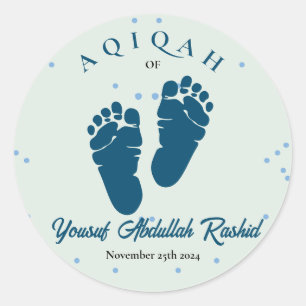 Footprint Newborn Baby Boy Muslim Aqiqah Aqeeqa Classic Round Sticker