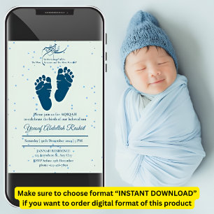 Footprint Newborn Baby Boy Muslim Aqiqah Aqeeqa Invitation