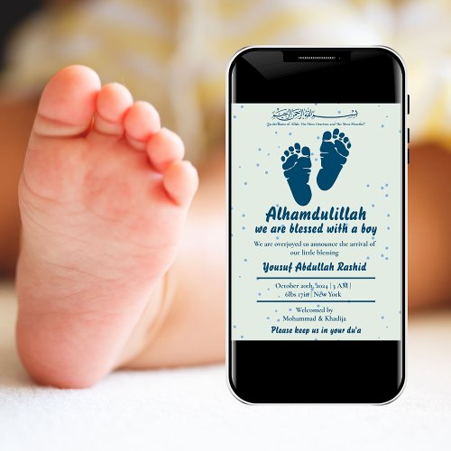 Footprint Newborn Baby Boy Muslim Birth Announceme