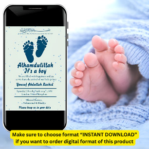 Footprint Newborn Baby Boy Muslim Birth Announceme Invitation