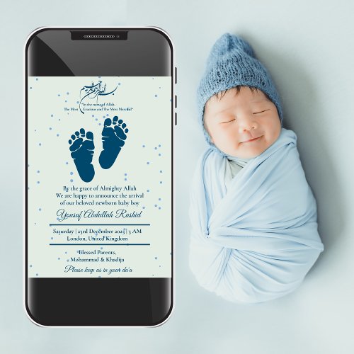 Footprint Newborn Baby Boy Muslim Birth Announceme Invitation