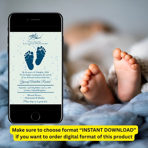 Footprint Newborn Baby Boy Muslim Birth Announceme