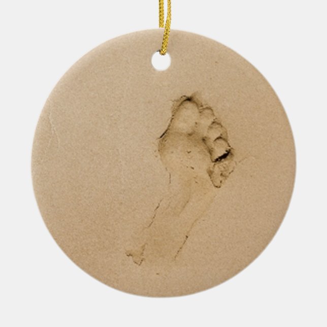 Footprint on the Beach Ceramic Ornament (Front)