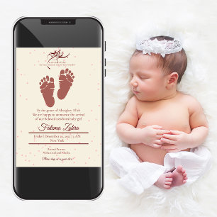 Footprint Pink Baby Girl Muslim Birth Announcement