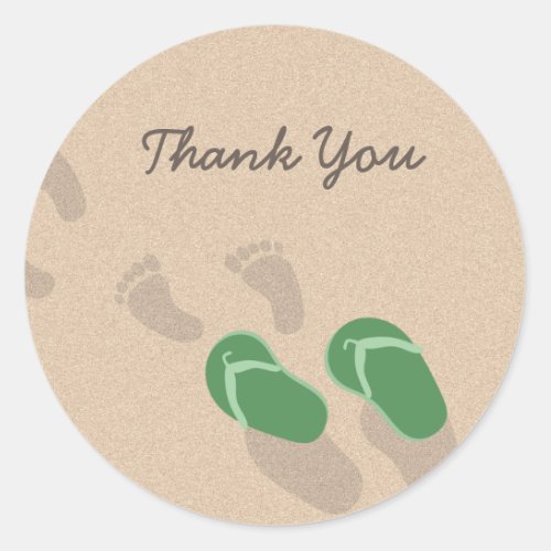 Footprints and Flip Flops on Sand Classic Round Sticker