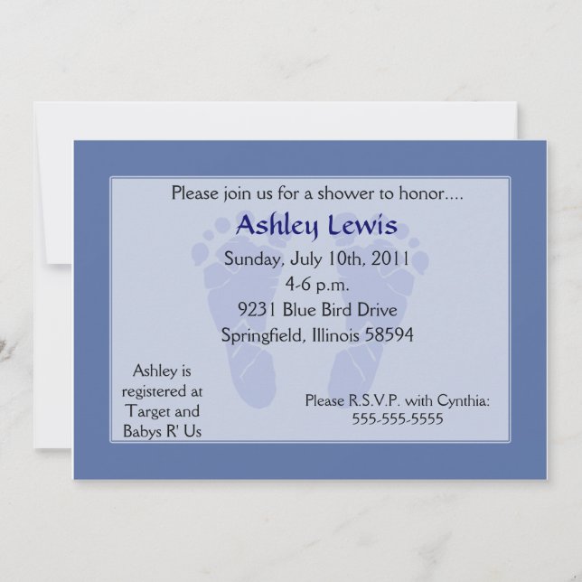 Footprints Baby Shower - Blue Invitation (Front)