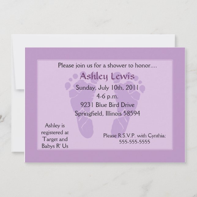 Footprints Baby Shower - Purple Invitation (Front)
