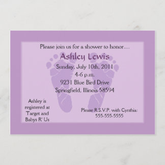 Footprints Baby Shower - Purple Invitation