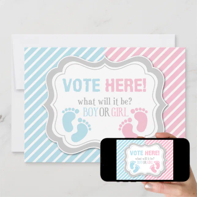 Footprints Gender Reveal Voting Table Sign Invitation | Zazzle