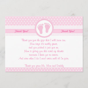 Footprints Girl Baby Shower Thank You Card Pink