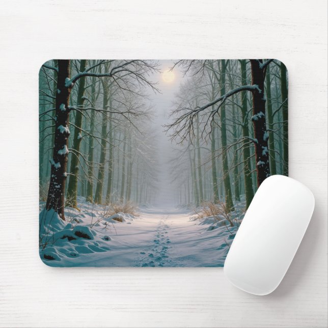 Footprints In a Snowy Forest Lit By Moonlight Mouse Pad (With Mouse)