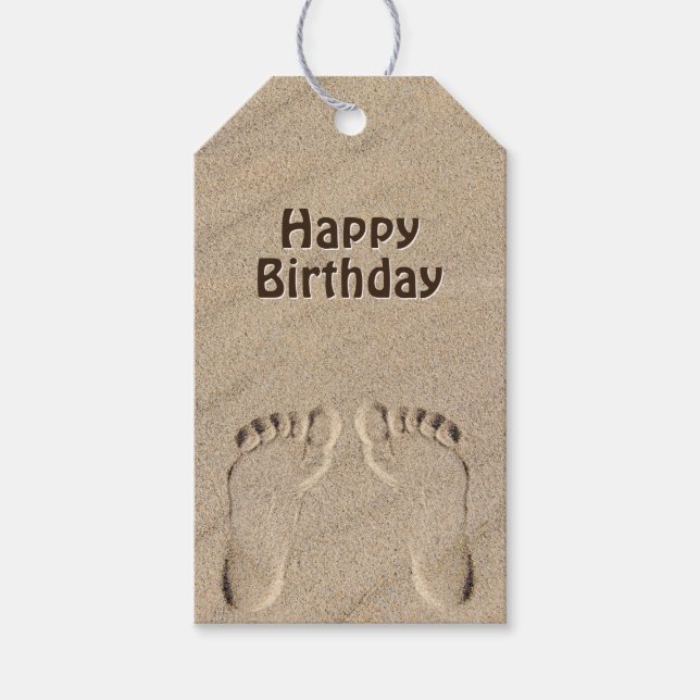 Footprints In Sand Birthday  Gift Tags (Front)