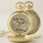 Footprints in Sand Kiss His and Her Names Pocket Watch<br><div class="desc">Two footprints in the sand align as in a kiss. Customize with your names for a truly unique and romantic treasure for a birthday or anniversary gift.

This image is original photography by JLW_PHOTOGRAPHY</div>