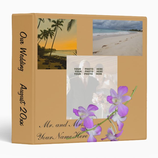 Footprints in Sand Wedding Photo Album 3 Ring Binder (Front/Spine)