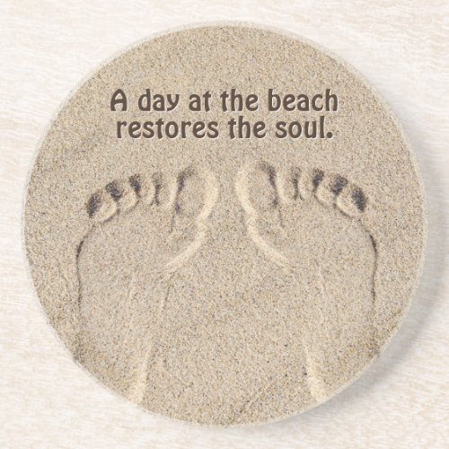 Footprints In Sand With Beach Quote Coaster