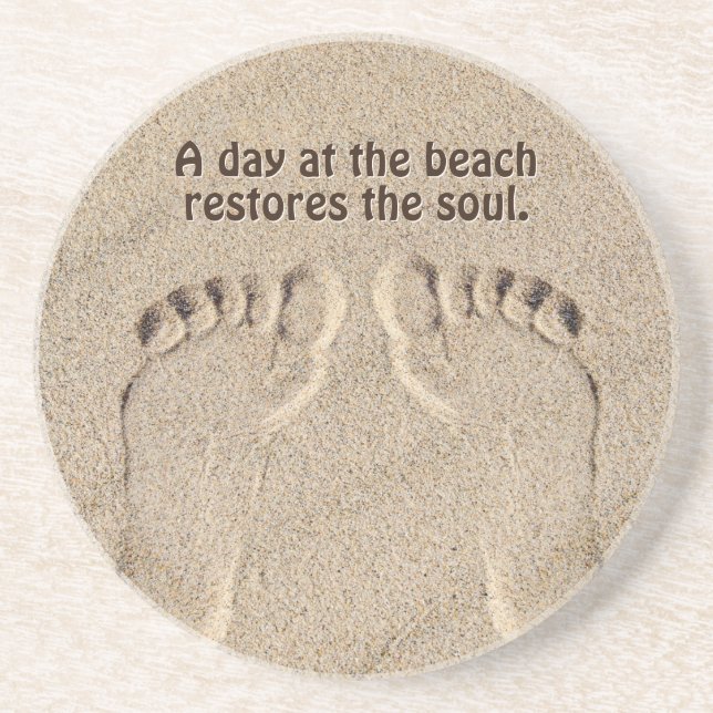 Footprints In Sand With Beach Quote Coaster (Front)