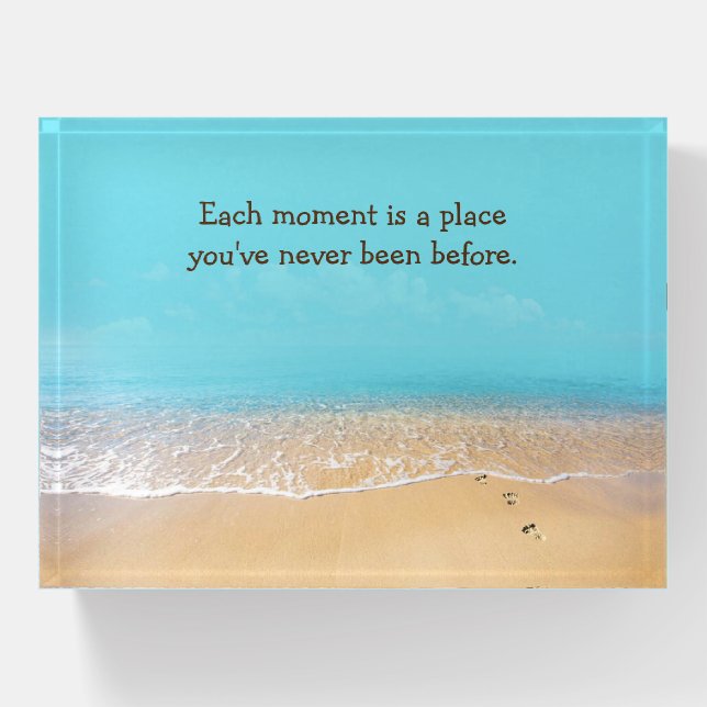 Footprints In Sand With Beach Quote Paperweight (Front)