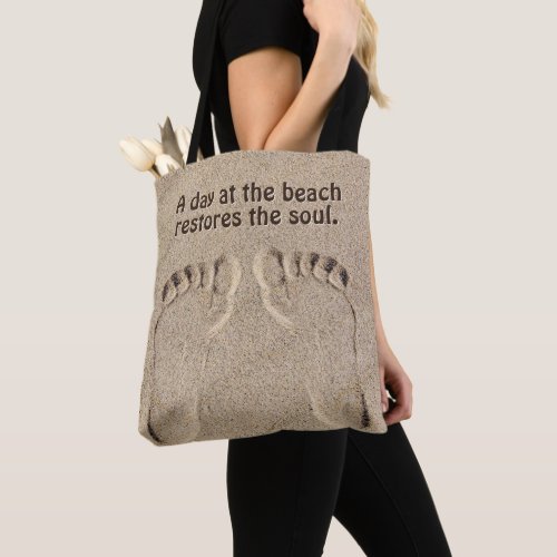 Footprints In Sand With Quote Tote Bag