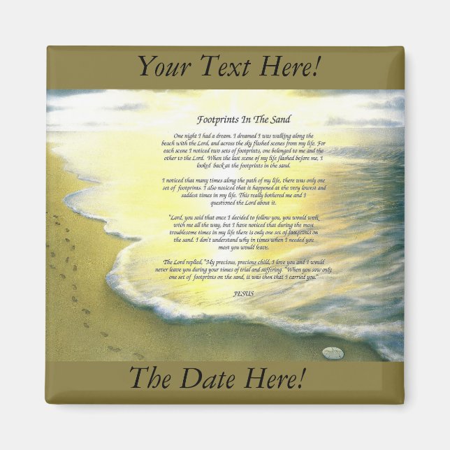 Footprints In The Sand 2 Inch Square Magnet (Front)