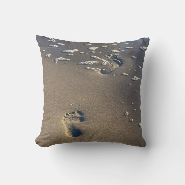 Footprints in the sand... A beach pillow! Throw Pillow (Front)