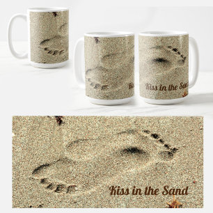 Footprints in the Sand Beach Lovers Kiss Coffee Mug