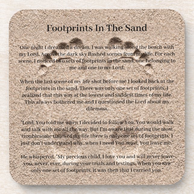 Footprints In The Sand Christian Prayer Beverage Coaster (Front)